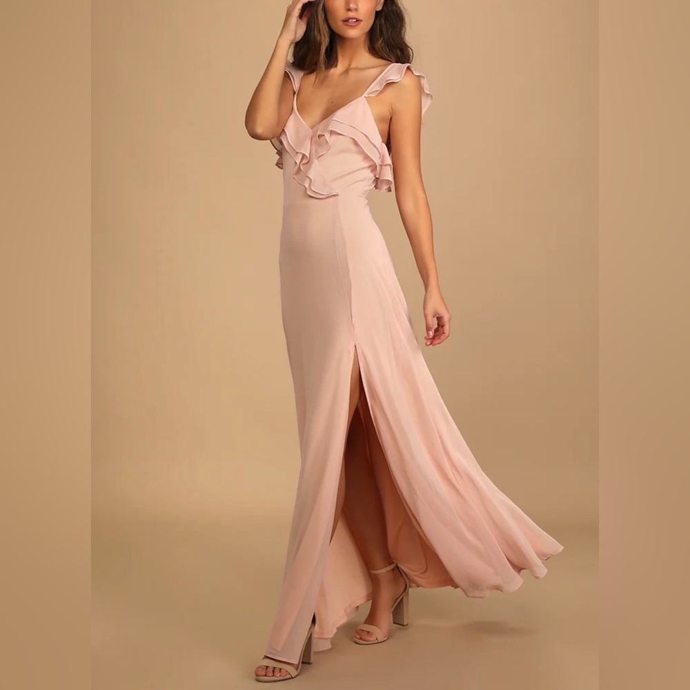 Lulu’s Adoring Glances Blush Ruffled Maxi Dress